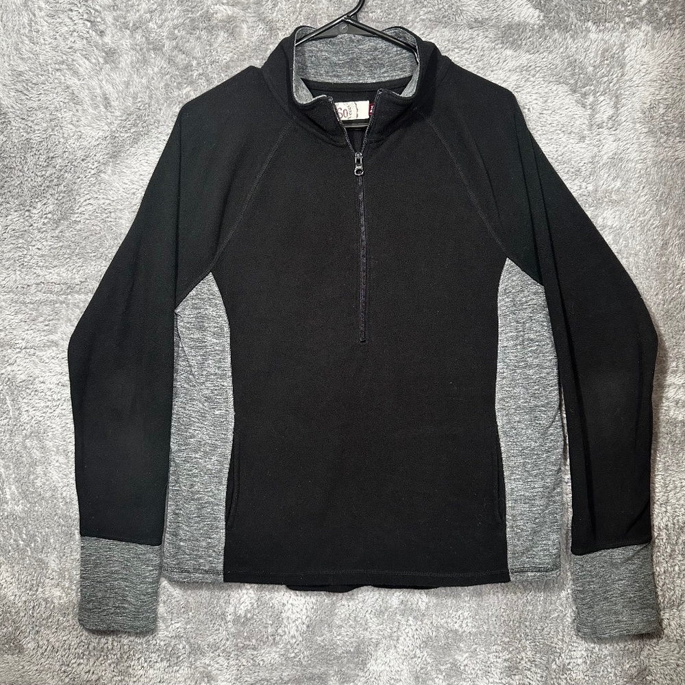 SO Women's XL Black Gray Pullover 1/4 Zip Long Sleeve Fleece Top